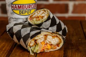 (2) Fried chicken strips rolled with lettuce, tomatoes, and grated cheddar cheese. Your choice of tortilla and dressing.