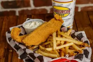 (2) Fish Filets served with tartar sauce and fries.